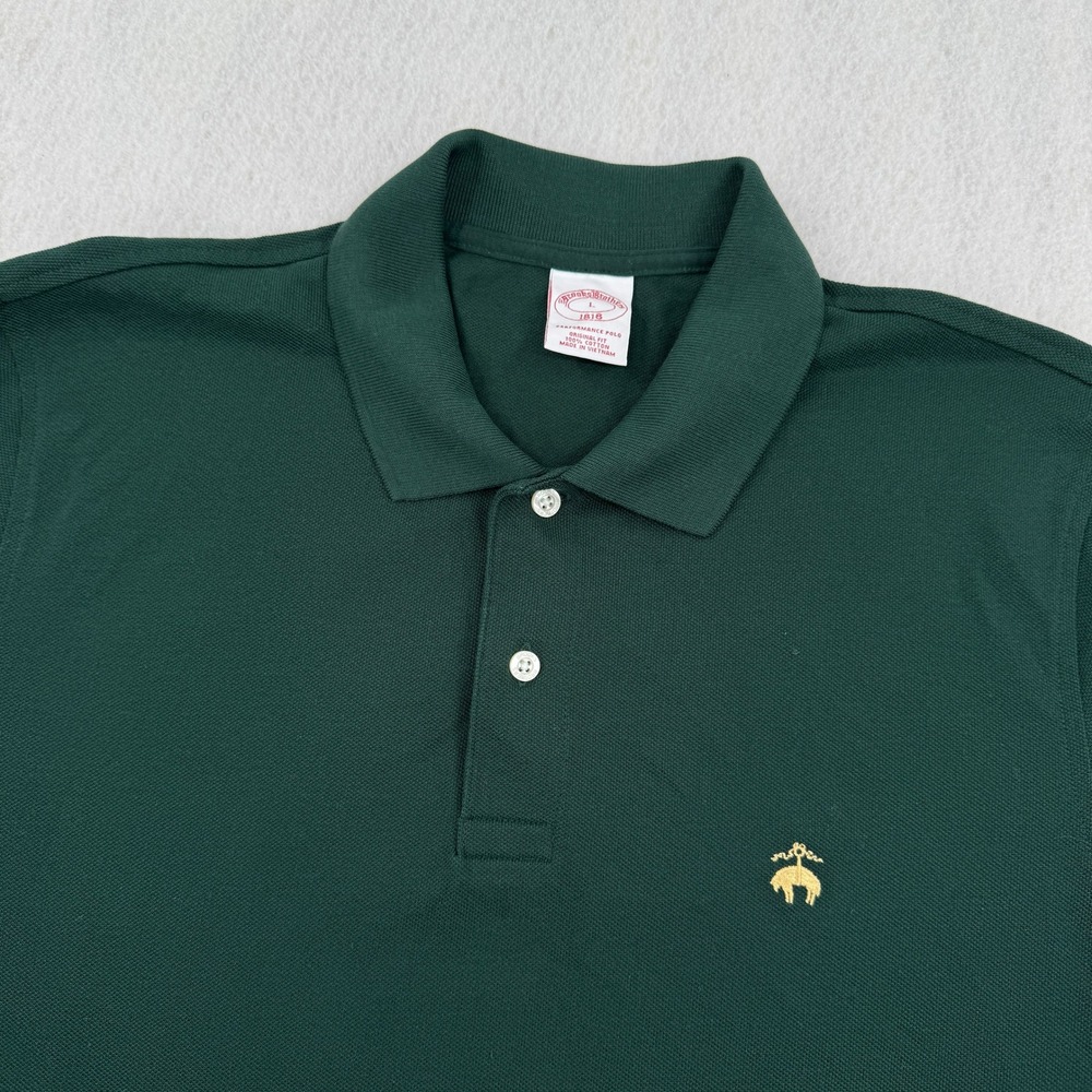 Brooks Brothers Mens L Original Fit Performance Polo Short Sleeve Green Preppy